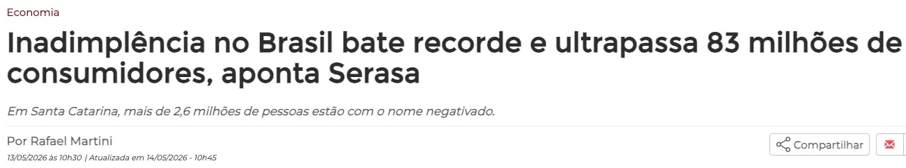 Recorde histórico: 83,5 milhões de negativados